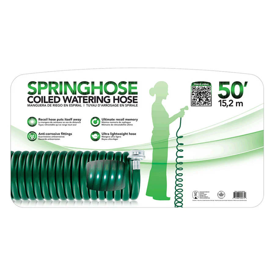 50', 3/8" Coiled Watering Hose (without nozzle), Green - Image 2