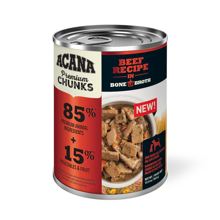 ACANA Premium Chunks, Beef Recipe in Bone Broth Canned Dog Food, 12.8oz