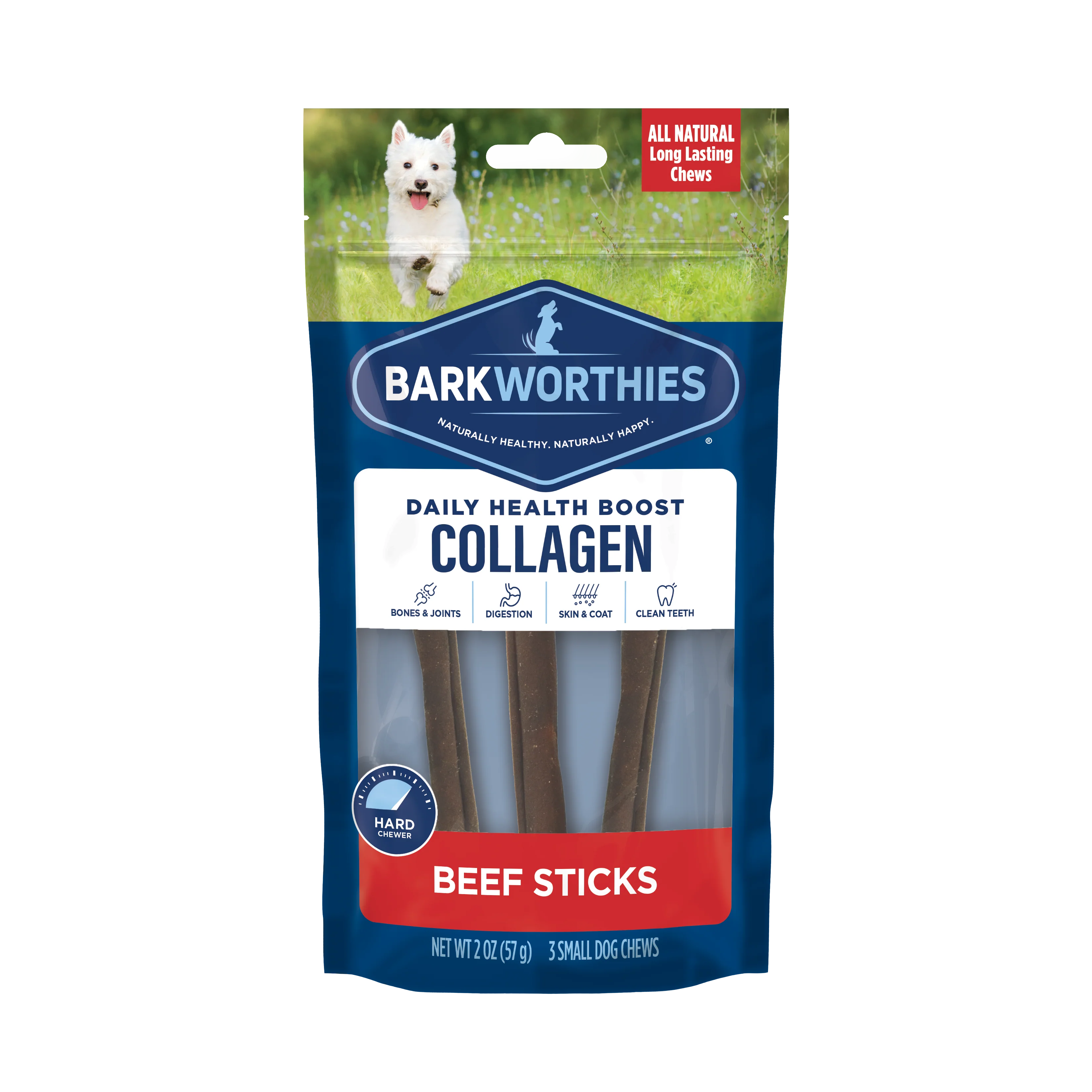 Barkworthies Collagen Small Beef Sticks, 6" 3pk