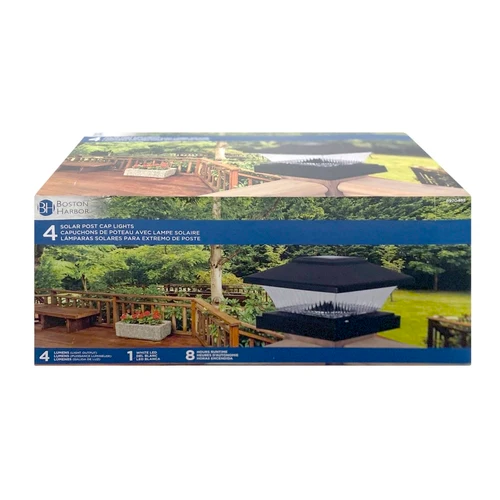 Solar Fence Postcap, Plastic, 4 lumen, 4pk, Black