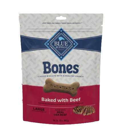 BLUE™ Bones Crunchy Dog Biscuits, Large Bones with Real Beef, 16oz