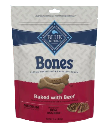 BLUE™ Bones Crunchy Dog Biscuits, Medium Bones with Real Beef, 16oz