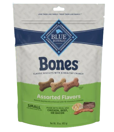 BLUE™ Bones Crunchy Dog Biscuits, Small Bones with Real Meat, Assorted Flavors, 16oz
