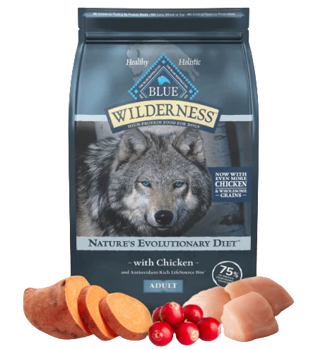 Blue Buffalo Wilderness Adult Chicken with Wholesome Grains Recipe Dry Dog Food, 24lbs