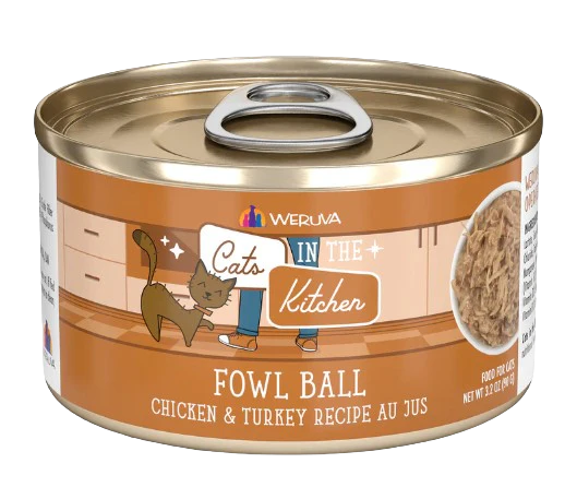 Cats in the Kitchen Fowl Ball Chicken and Turkey Recipe Au Jus Canned Cat Food, 3.2oz