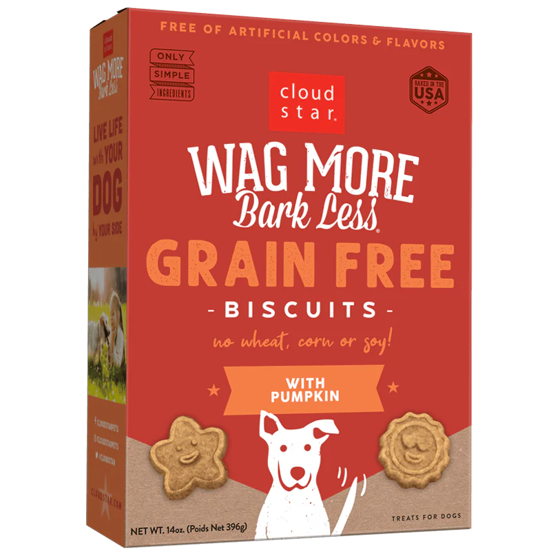 Cloud Star Wag More Bark Less Oven Baked Grain Free Pumpkin Dog Treats, 14oz