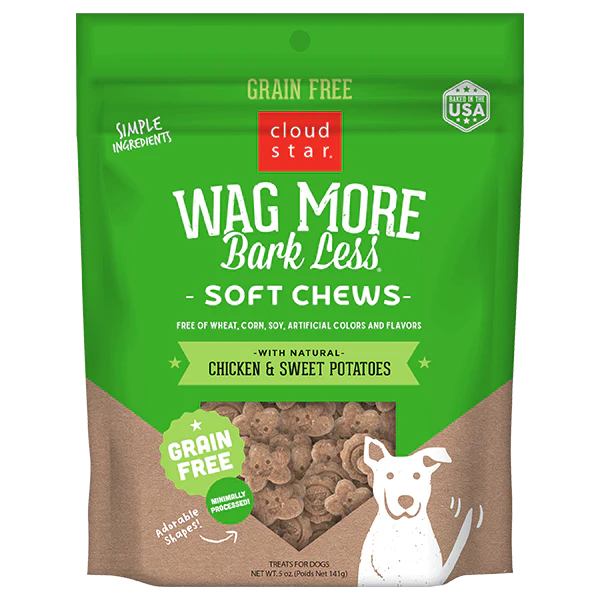 Cloud Star Wag More Bark Less Soft and Chewy Grain Free Chicken and Sweet Potatoes Dog Treats, 5oz