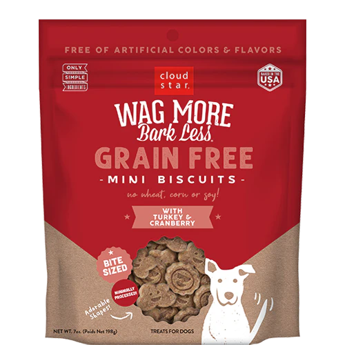 Cloud Star Wag More Bark Less Grain Free Mini Biscuits Turkey & Cranberry Dog Treats, 7oz
