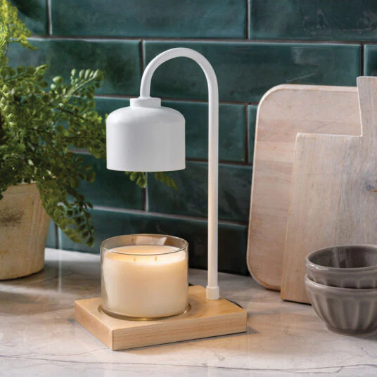 White & Wood Arched Candle Warmer Lamp - Image 2
