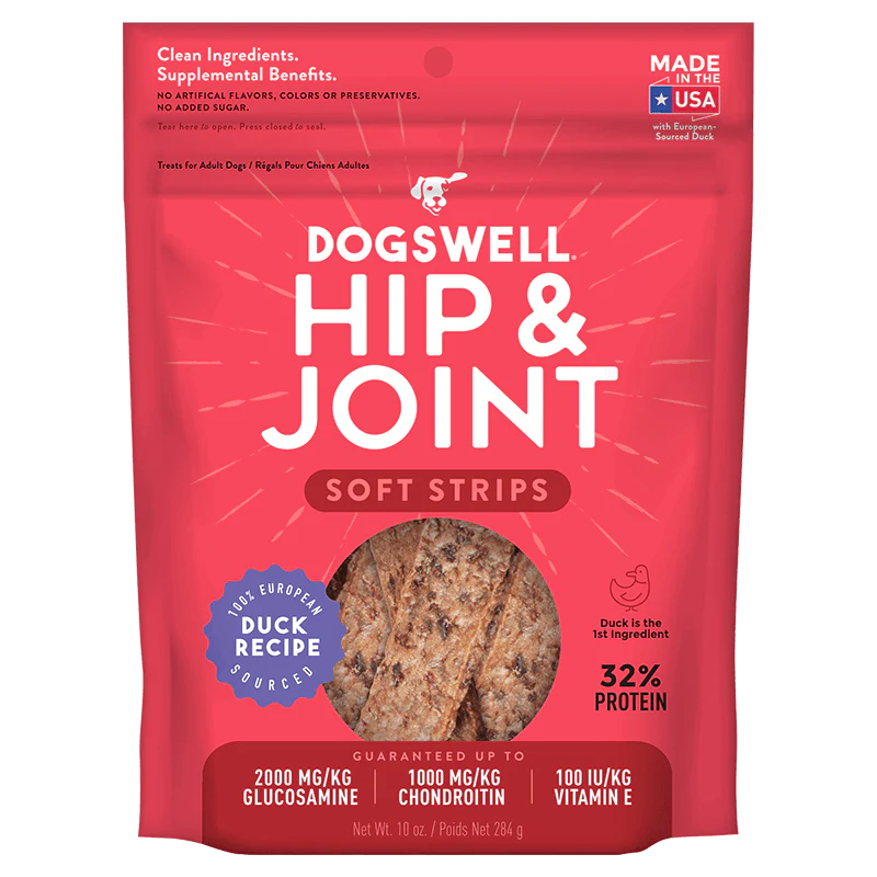 Dogswell Hip & Joint Soft Strips Dog Treats, Duck Recipe, 10oz