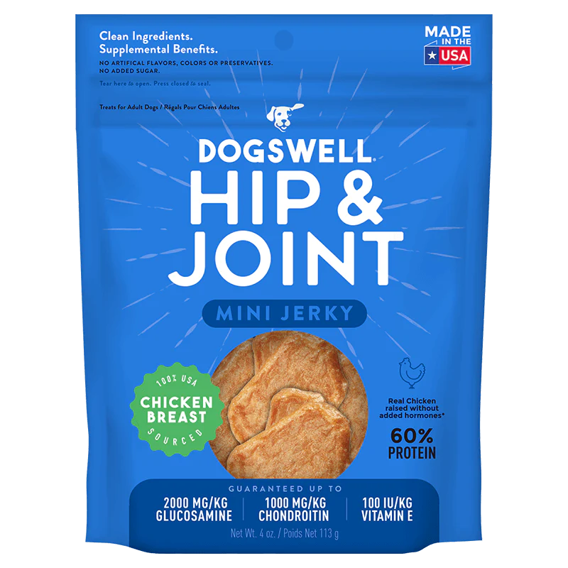 Dogswell Hip & Joint Mini Jerky Dog Treats, Chicken Breast, 4oz