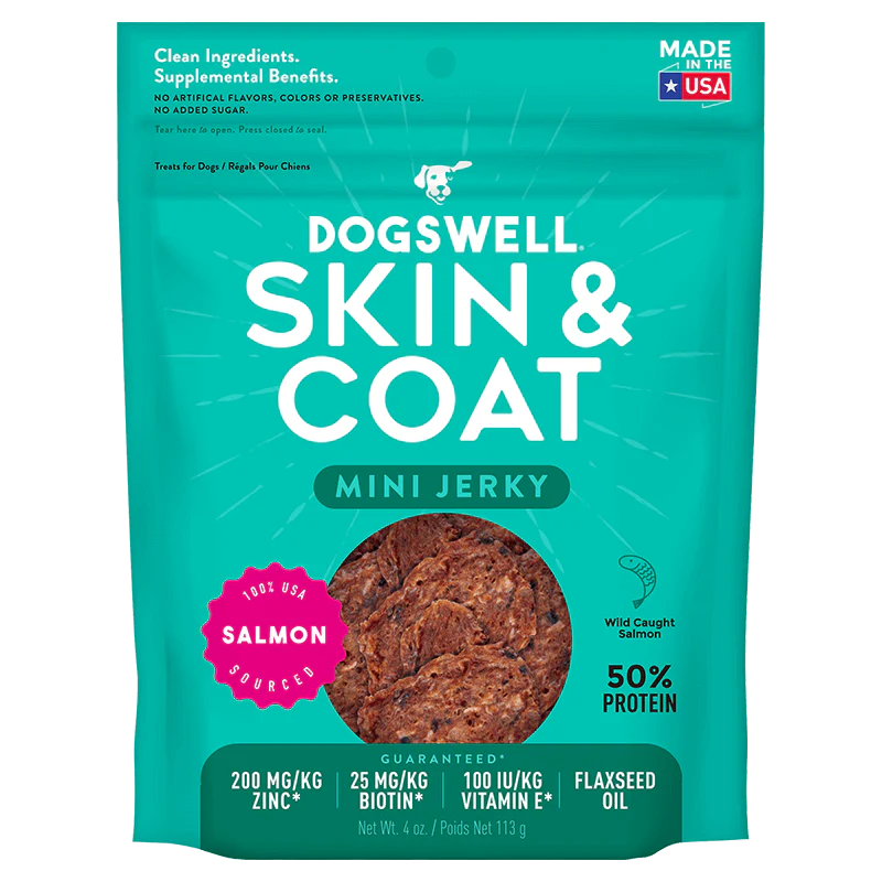 Dogswell Skin & Coat Mini Jerky Treats, Salmon, 4oz