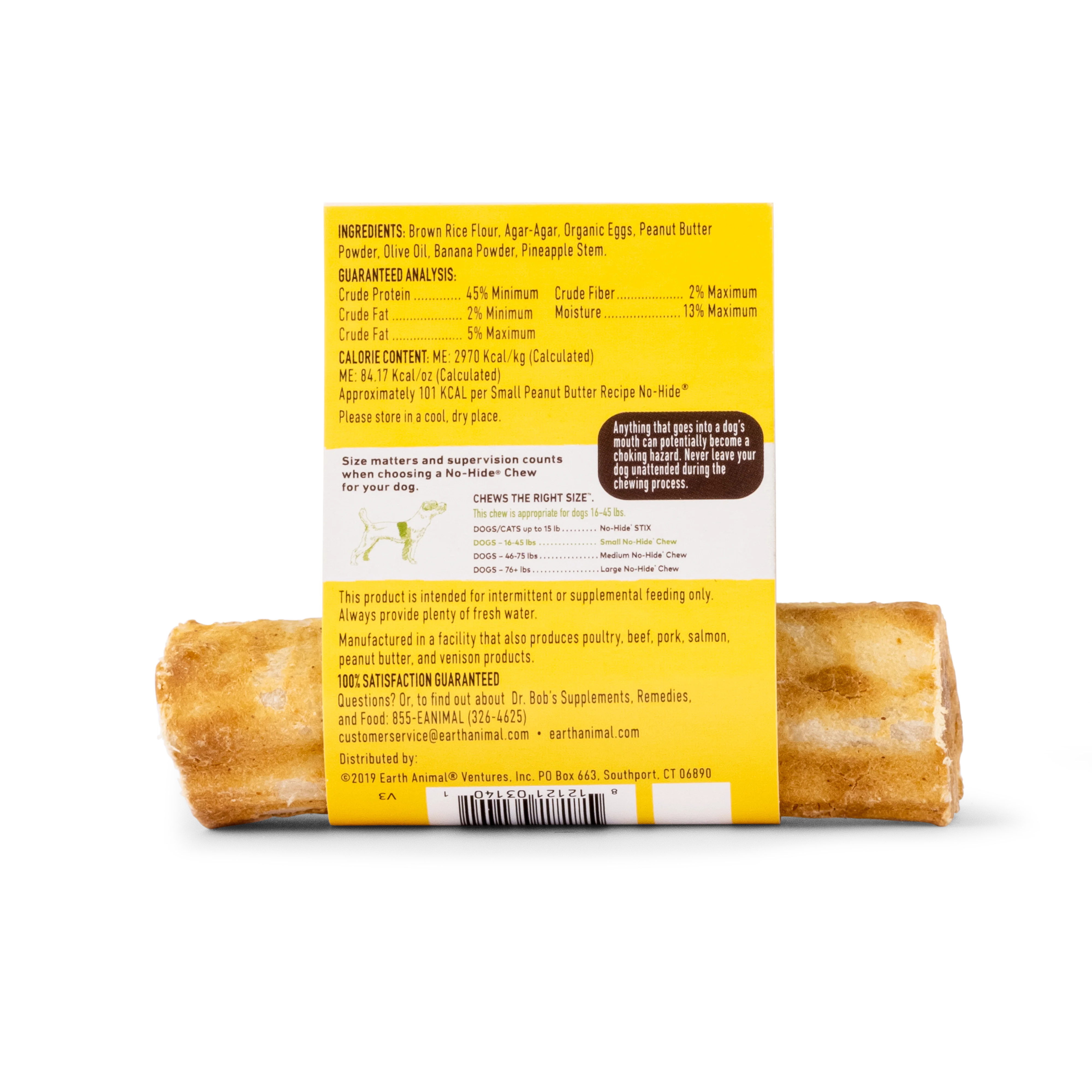 Earth Animal Peanut Butter No-Hide® Wholesome Dog Chews - Small, 4" - Image 3