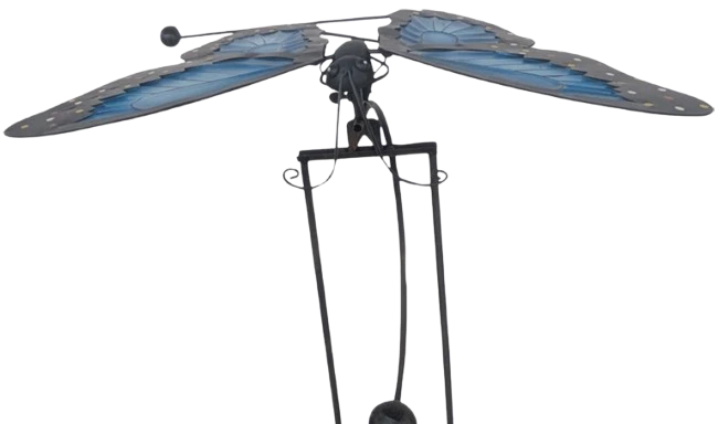 Metal Butterfly Rocker Stake, Blue - 51.57"Hx16.53"Wx20.07"L