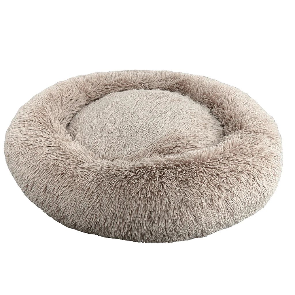 Sleep Zone Luxe Round Faux Fur Dog Bed, Taupe - Image 2