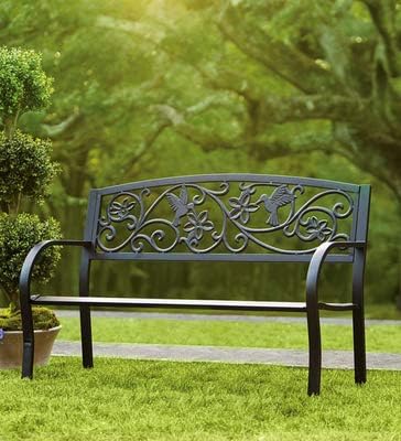Hummingbird Metal Garden Bench, Black - Image 2