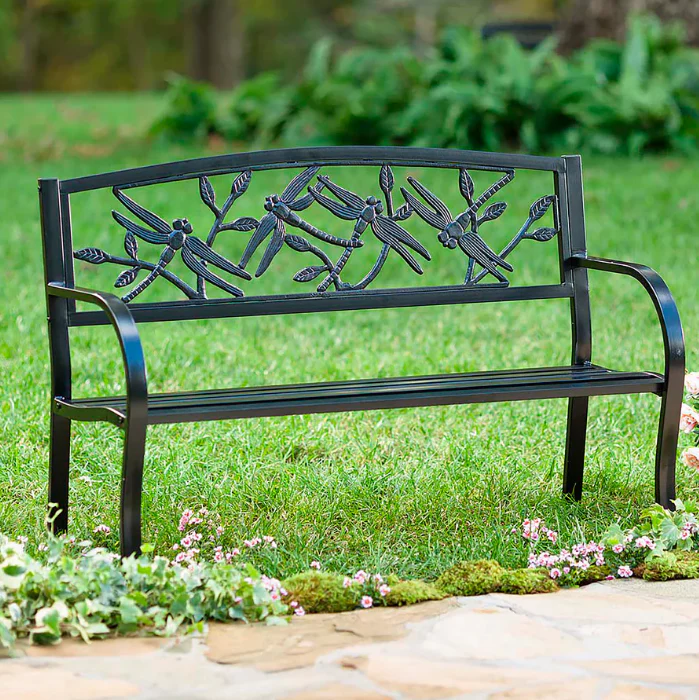 Dragonfly Metal Garden Bench - Image 2