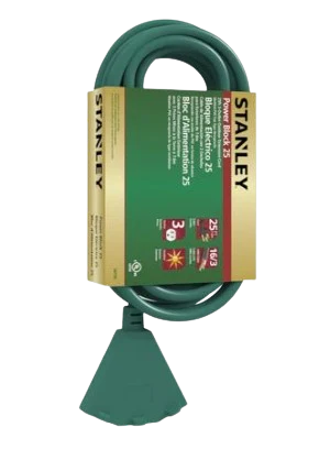 25' Stanley Green 3-prong Outdoor Power Cord With 3-outlet Block - Image 2