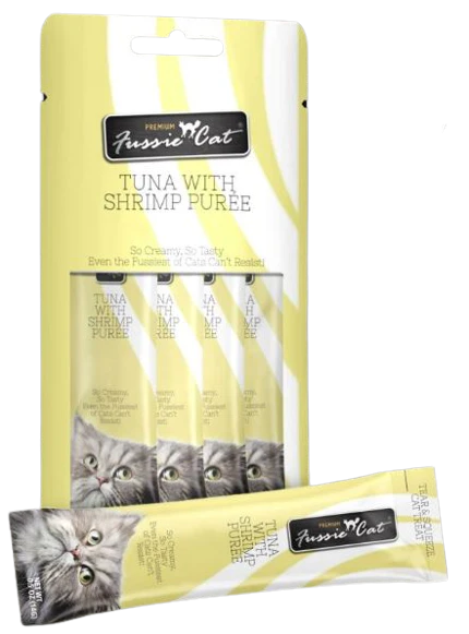 Fussie Cat Purée Cat Treat, Tuna with Shrimp, 4 pack