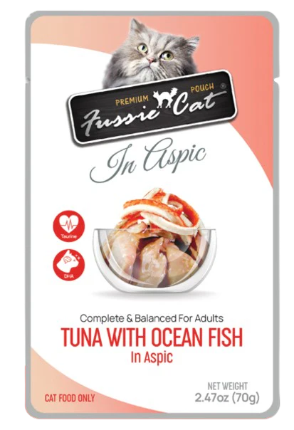 Fussie Cat Tuna with Ocean Fish in Aspic Recipe Cat Food, 2.47oz Pouch