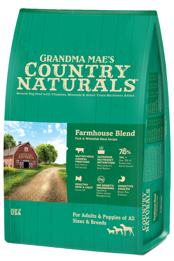 Grandma Mae's Country Naturals Farmhouse Blend Pork & Fish Entrée with Meat & Brown Rice Dry Dog Food