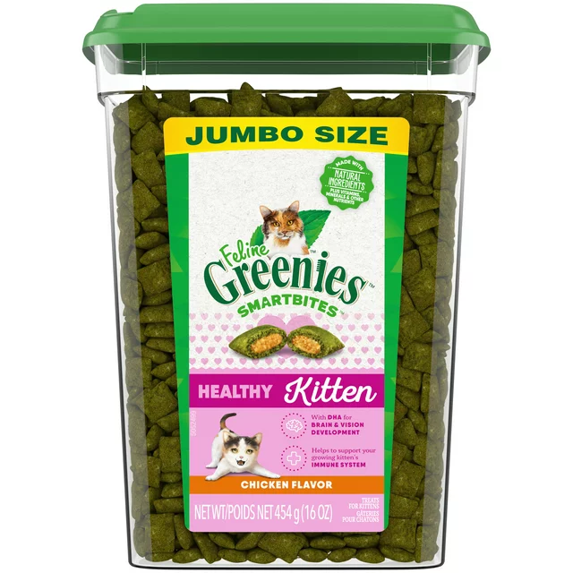 FELINE GREENIES Chicken Flavored Healthy Kitten SMARTBITES Cat Treats. 16oz