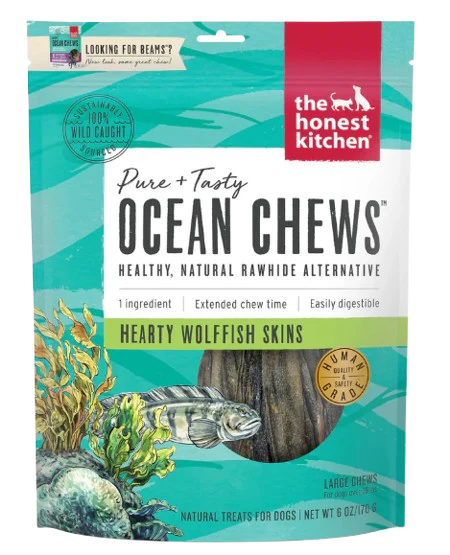 The Honest Kitchen BEAMS Ocean Chews Hearty Wolffish Skins Dog Treats, 6oz - Large