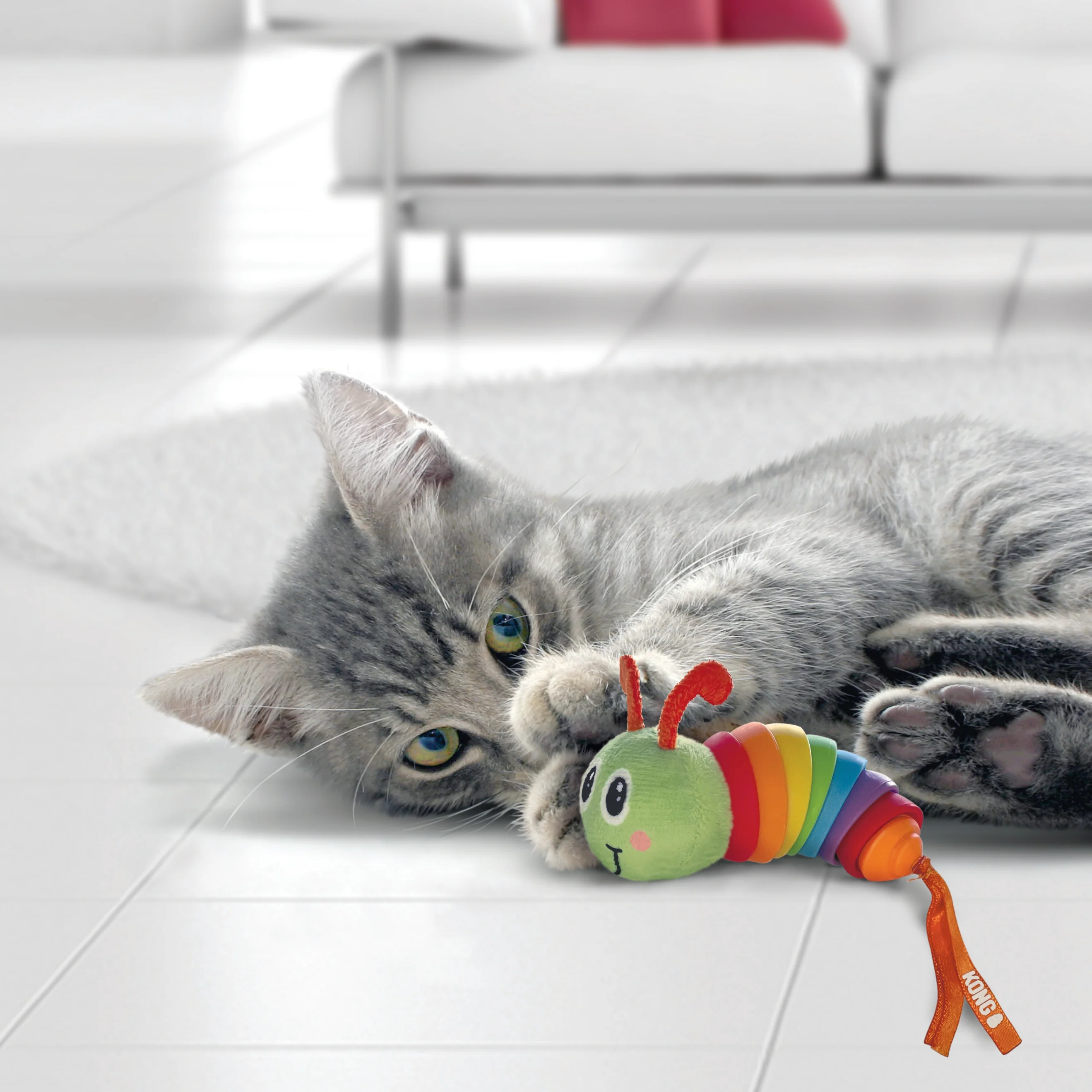 KONG Bat-a-Bout Clackz Caterpillar Cat Toy - Image 3