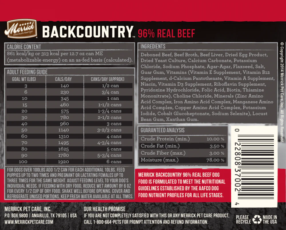 Merrick Backcountry Grain Free 96% Beef Recipe Canned Dog Food - Image 2