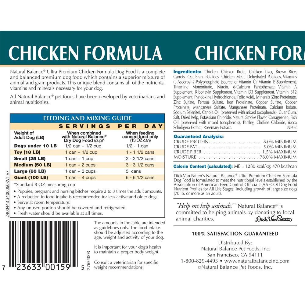 Natural Balance Ultra Premium Chicken Formula Canned Dog Food - Image 2