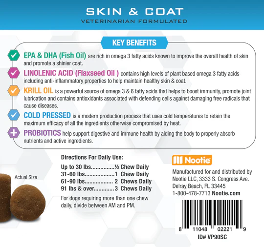 Nootie Progility Skin & Coat with Krill Oil Soft Chew Supplements for Dogs, 90CT - Image 2