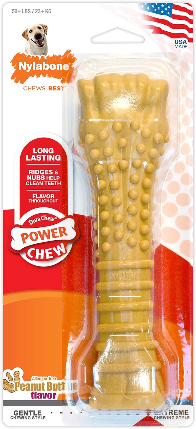 Nylabone Textured Knuckle Bone Power Chew Toy for Dogs, Peanut Butter Flavor, X-Large