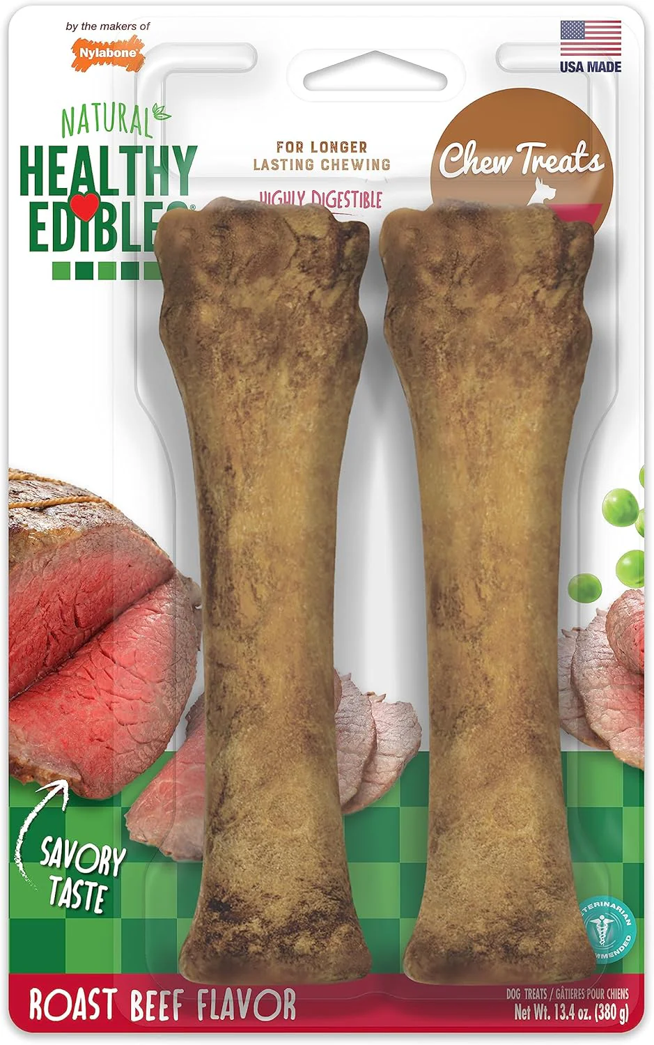 Nylabone Healthy Edibles Natural Dog Chews Long Lasting Roast Beef Flavor Treats for Dogs, X-Large