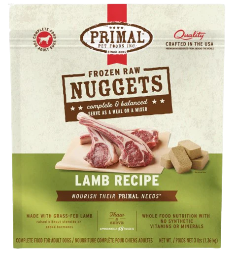 Primal Frozen Raw Nuggets for Dogs, Lamb, 3lbs