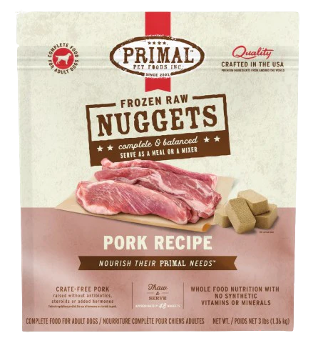 Primal Frozen Raw Nuggets for Dogs, Pork, 3lbs