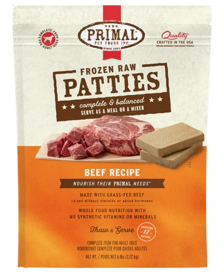 Primal Frozen Raw Patties for Dogs, Beef, 6lbs