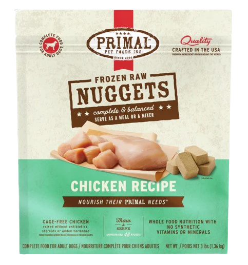 Primal Frozen Raw Nuggets for Dogs, Chicken, 3lbs