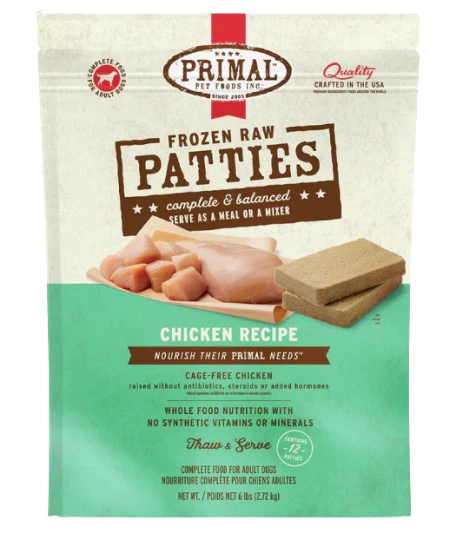 Primal Frozen Raw Patties for Dogs, Chicken, 6lbs