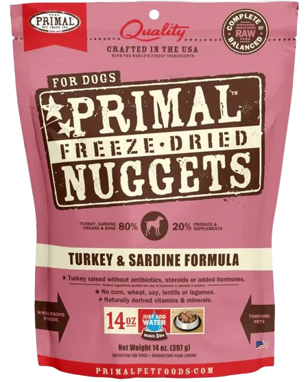 Primal Freeze Dried Nuggets for Dogs, Turkey & Sardine