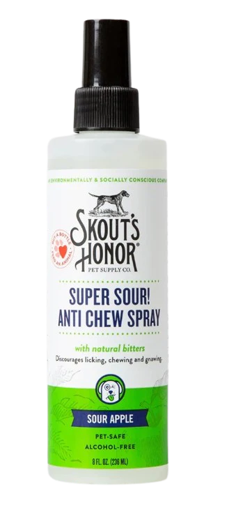 Skout's Honor Super Sour! Anti Chew Spray for Dogs & Cats, Sour Apple, 8oz