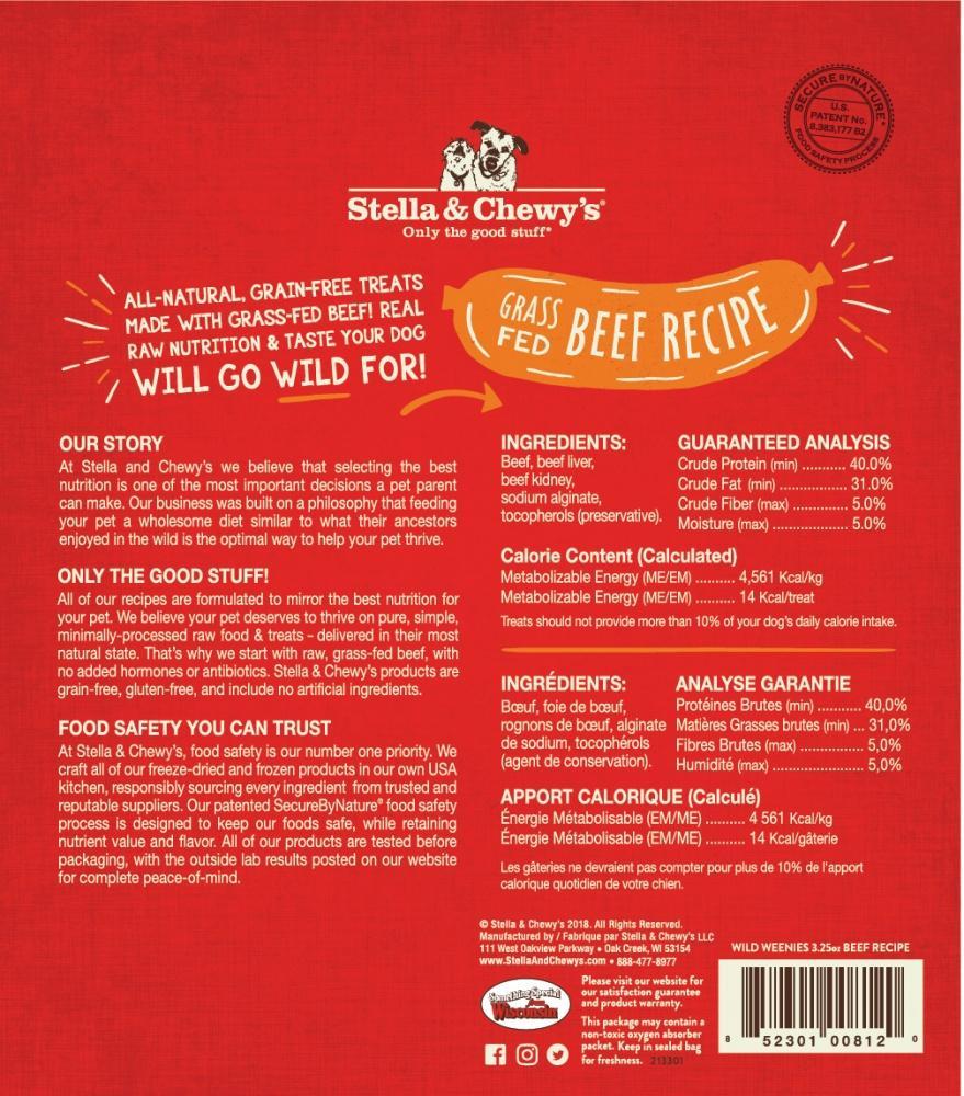 Stella & Chewy's Wild Weenies Grain Free Beef Recipe Freeze Dried Raw Dog Treats - Image 2