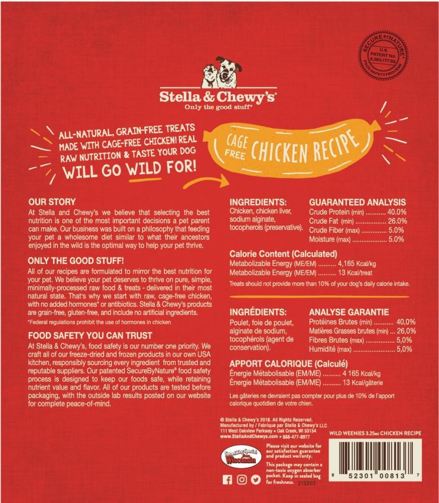 Stella & Chewy's Wild Weenies Grain Free Chicken Recipe Freeze Dried Raw Dog Treats - Image 2