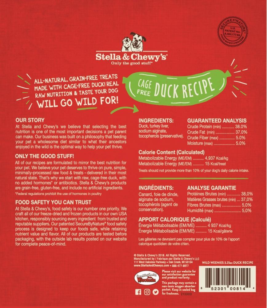 Stella & Chewy's Wild Weenies Grain Free Duck Recipe Freeze Dried Raw Dog Treats - Image 2