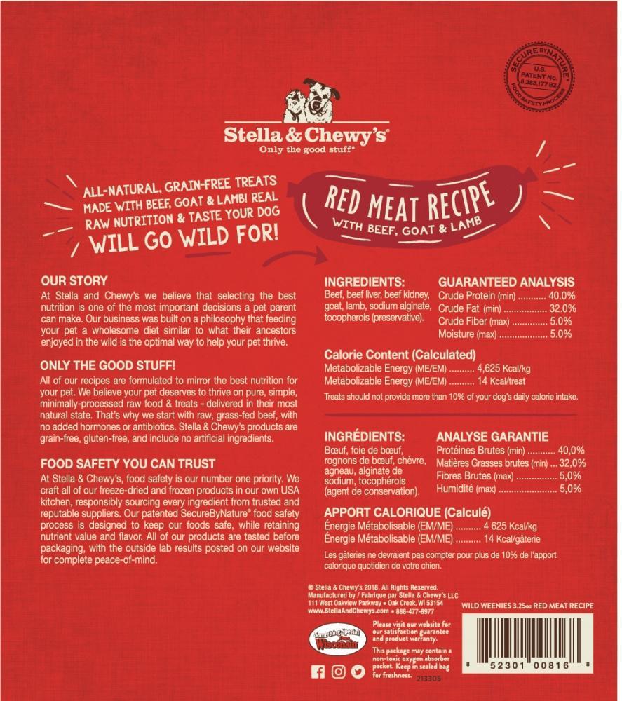 Stella & Chewy's Wild Weenies Grain Free Red Meat Recipe Freeze Dried Raw Dog Treats - Image 2