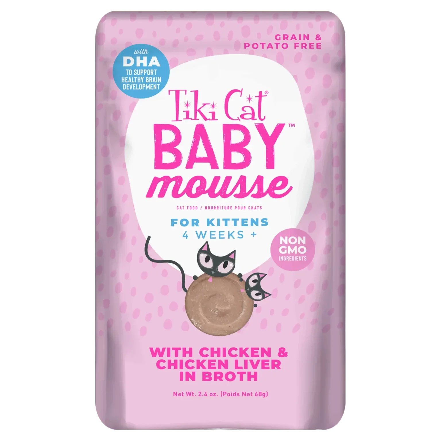 Tiki Cat® Baby Mousse Mousse with Chicken & Chicken Liver Cat Food Pouch for Kittens, 2.4oz
