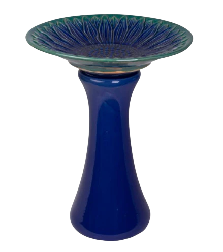 Ceramic Blue/Green Sunflower Birdbath (22" H x 18" Dia. - Blue)