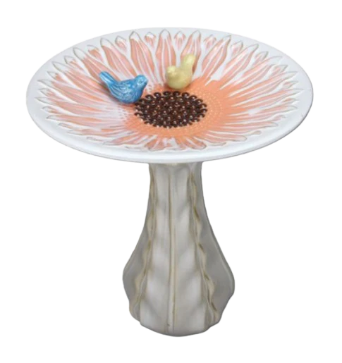 22" H Sunflower Birdbath Peach with Birds