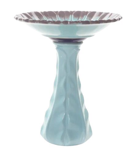 22"H Aster Birdbath Blue With Grey Rim, Blue Base - Image 2