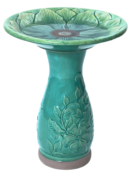 22"H Green Clematis Birdbath with Decorative Base