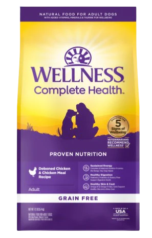 Wellness Complete Health Grain Free Deboned Chicken & Chicken Meal Dry Dog Food, 22lbs